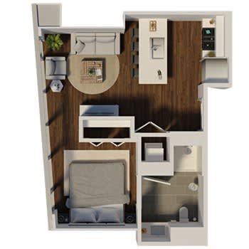 Floor Plan  a 1 bedroom floor plan with a bathroom and a living room