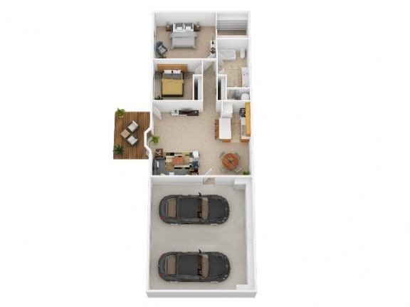 a floor plan of a house with two cars