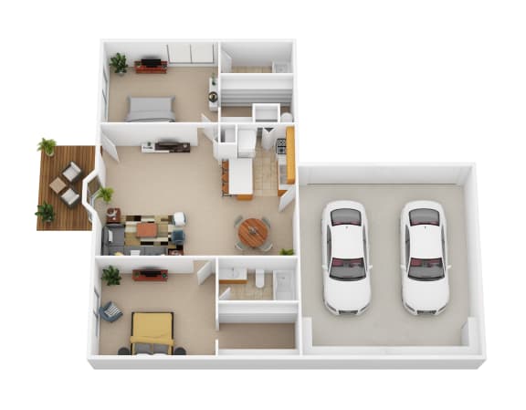 the bungalow floor plan with two cars in the garage
