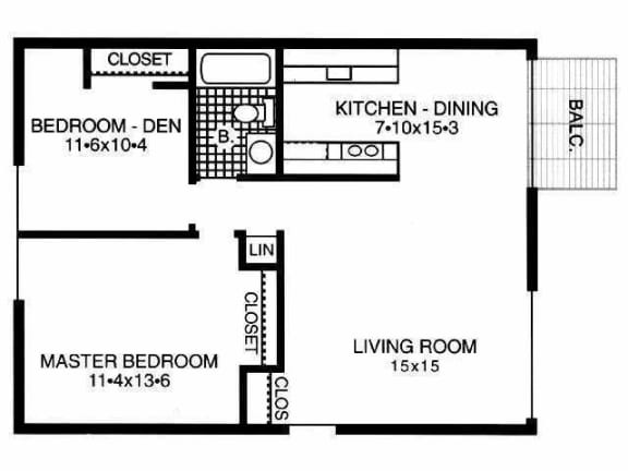 a floor plan of a small house with a living room and a dining room