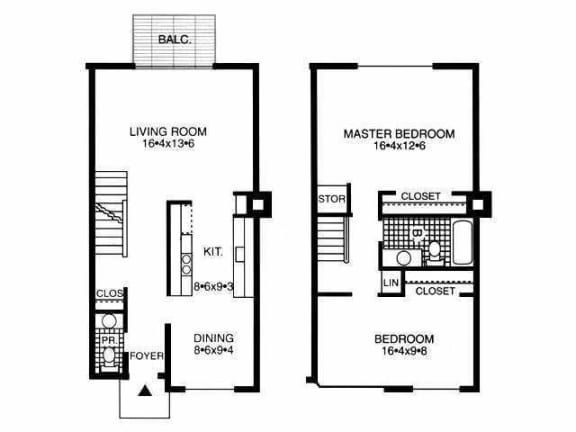 plan of a house with two floors and a garage