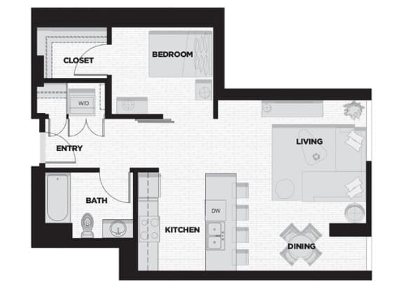 the layout of a small apartment with a bedroom and a living room