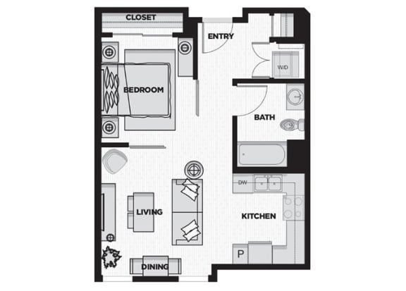 a floor plan of a small room with a bedroom and a living room