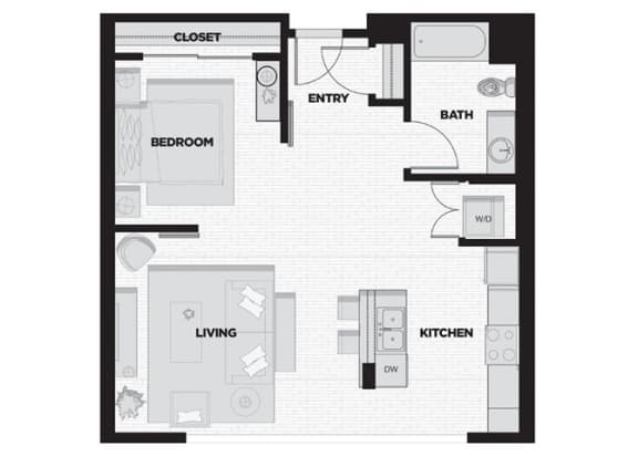 a floor plan of a small apartment with a bedroom and a living room