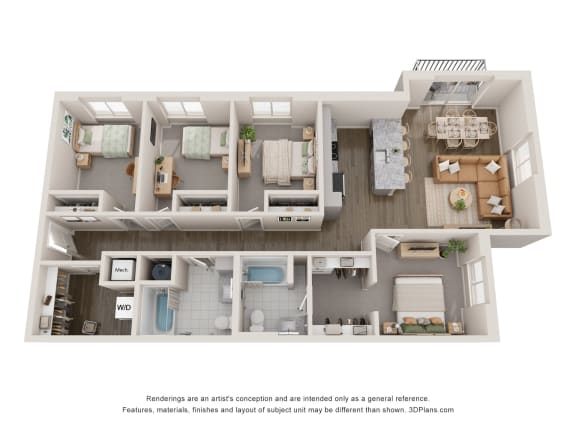 Floor Plan  4 Bedroom 2 Bathroom B at Agave House Apartments, Casa Grande, AZ