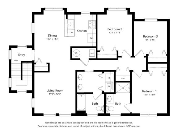 3 bed 2 bath at Ames Lake Neighborhood Apartments, Minnesota, 55106