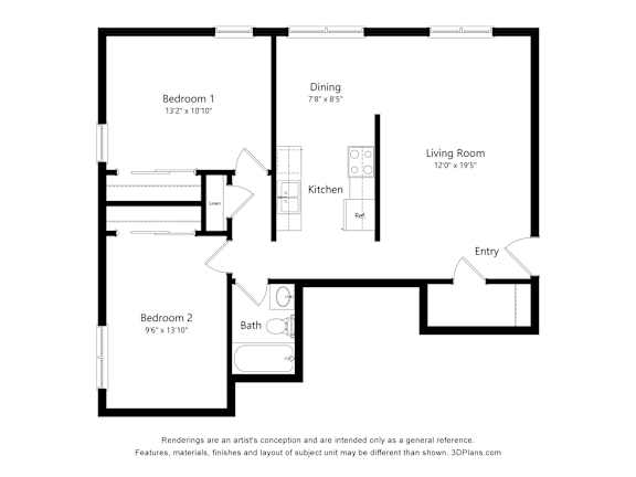 2bd 1bth A Floor Plan at Ames Lake Neighborhood Apartments, St Paul