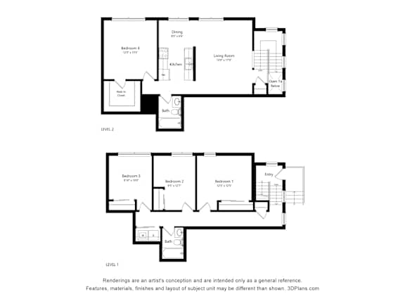 4bd 2bth Floor Plan at Ames Lake Neighborhood Apartments, Minnesota