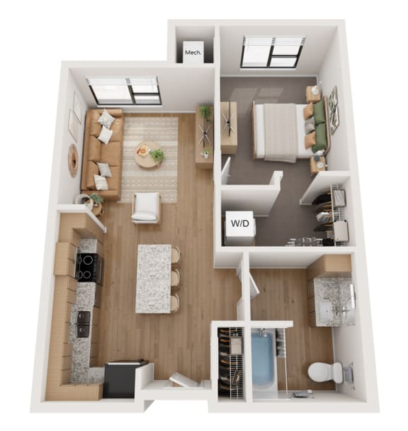 this is a 3d floor plan of a 1 bedroom apartment at the biltmore apartments