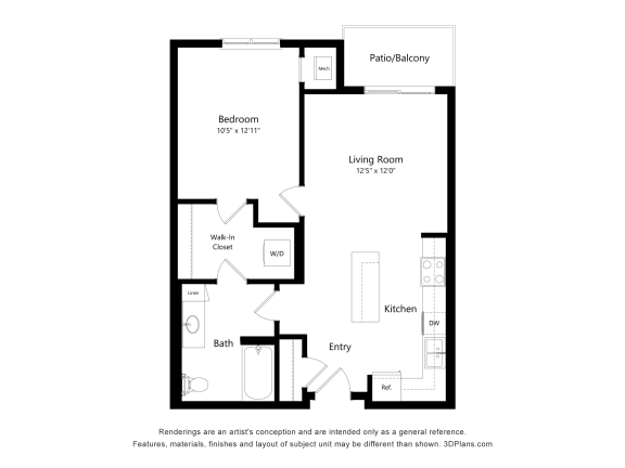 a floor plan of a unit with a bedroom and a living room