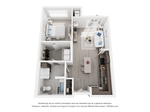 a 1 bedroom floor plan with a bathroom and a living room