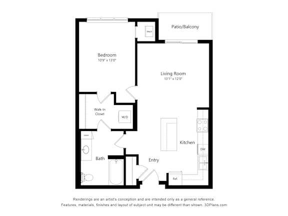 a floor plan of a unit with a bedroom and a living room