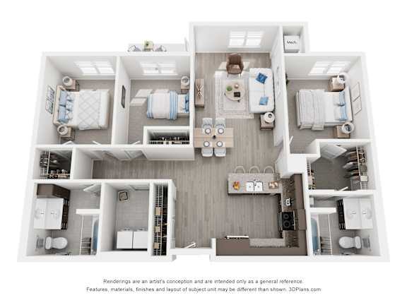 the outlook floor plan  3 bedroom  1199 square feet