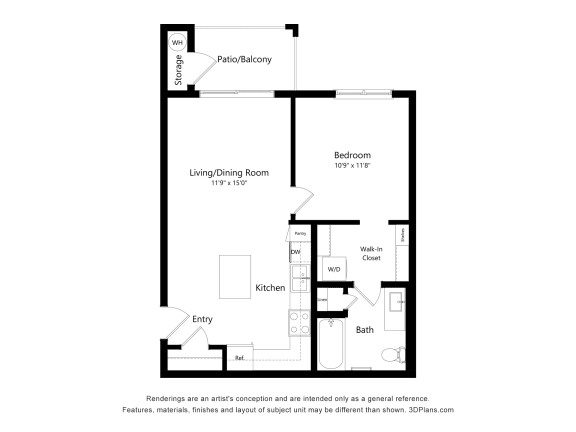 a floor plan of a unit with a bedroom and a living room