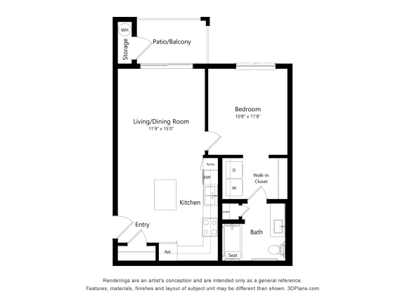 a floor plan of a unit with a bedroom and a living room