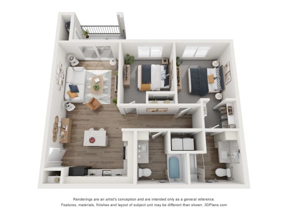 a 1 bedroom floorplan is shown in this rendering