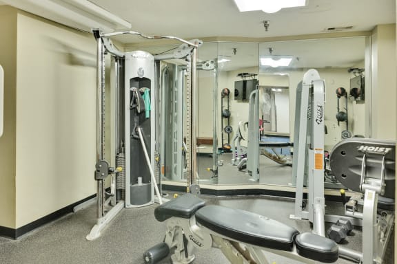 a gym with weights and other equipment in a residents home