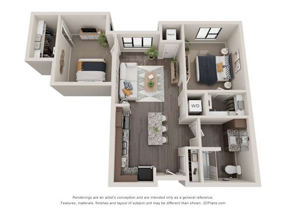 2 Bedroom 1 Bath Floor Plan at Decatur Landing I &amp; II, Minnesota, 55445