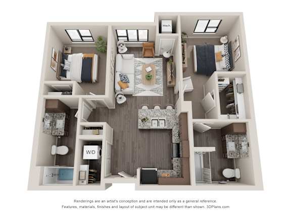 2 Bedroom 2 Bathroom Floor Plan at Decatur Landing I & II, Brooklyn Park, MN
