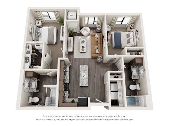 2 Bedroom 2 Bath Floor Plan at Decatur Landing I & II, Brooklyn Park Minnesota