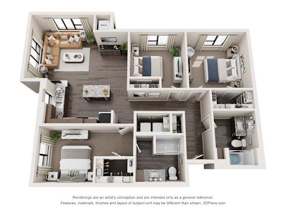 3 Bedroom 2 Bath Floor Plan at Decatur Landing I & II, Brooklyn Park