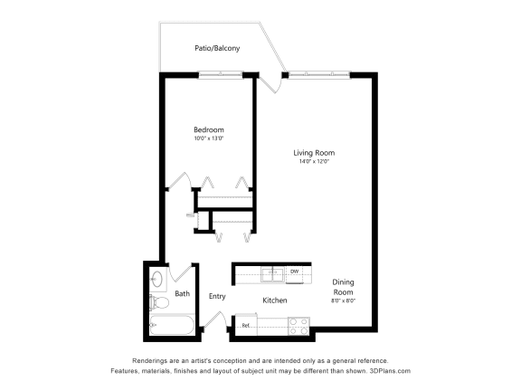 a floor plan of a unit with a bedroom and a living room