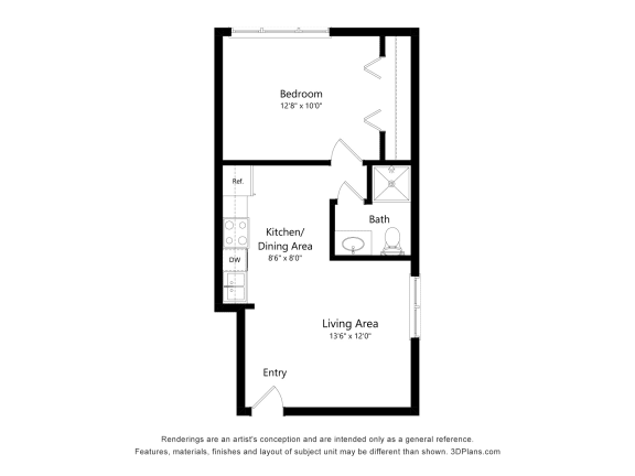 a floor plan of a unit with a bedroom and a living room
