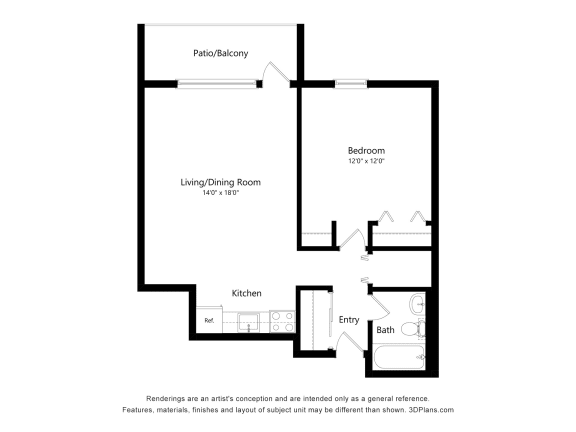 a floor plan of a unit with a bedroom and a living room
