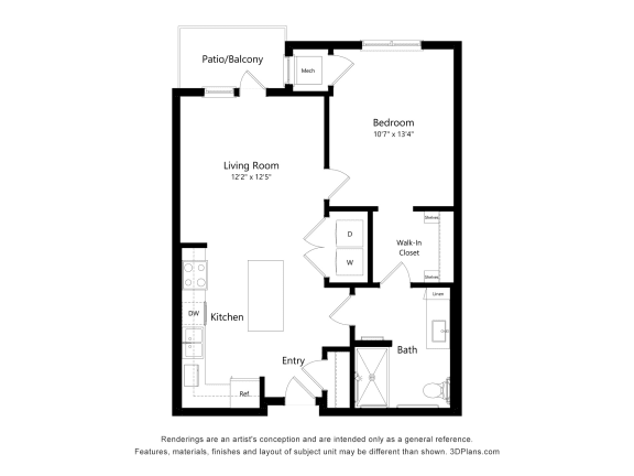 a floor plan of a unit with a bedroom, a bathroom and a living room