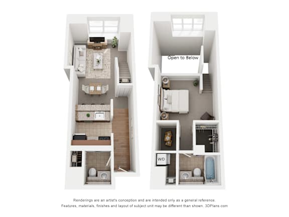 A diagram showing two different floor plans of a small apartment.