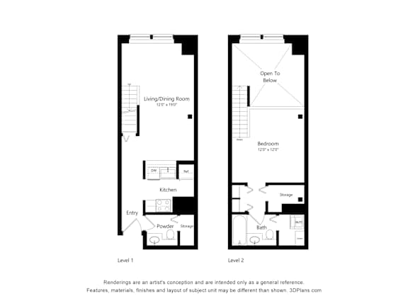 a floor plan of a living room and a floorplan of a bedroom