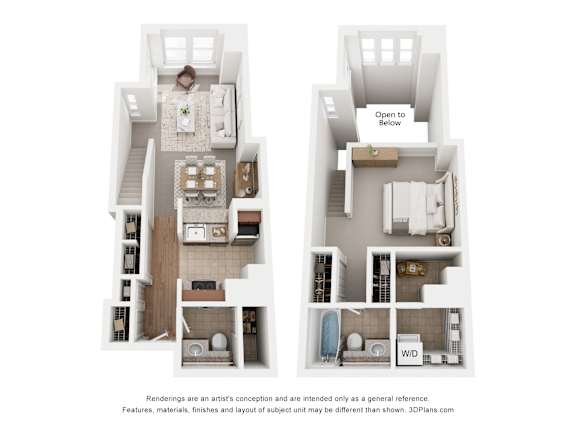 A floor plan of a two-bedroom apartment with a living room, kitchen, and bathrooms.
