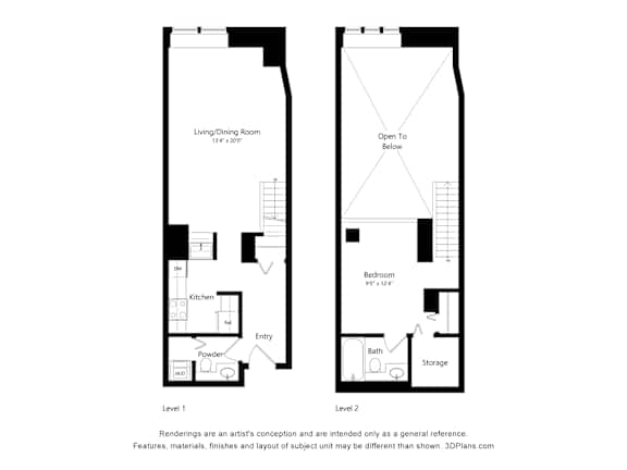 a floor plan of two floors of a building