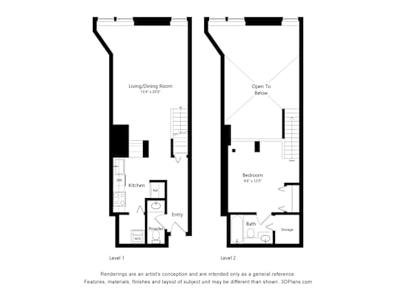 a floor plan of a 1 bedroom apartment with 2299 sq ft