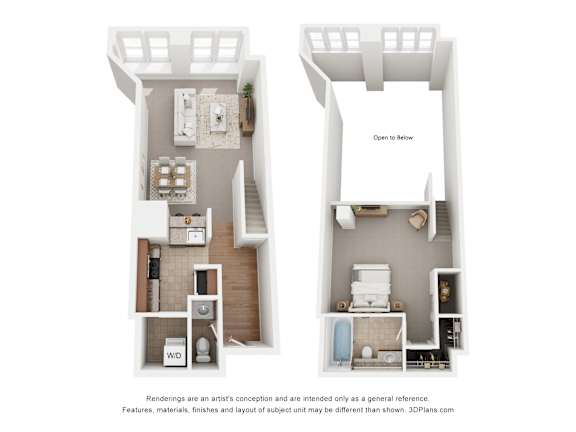 A floor plan of a small apartment with a kitchen, living room, and bathroom.