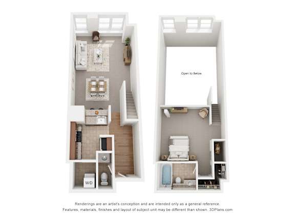 A floor plan of a small apartment with a kitchen, living room, and bathroom.