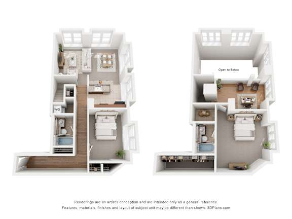 Floor Plan  A floor plan of a two-bedroom apartment with a living room, kitchen, and bathroom.