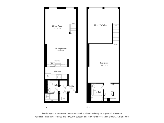a floor plan of a house with two floors and an open space