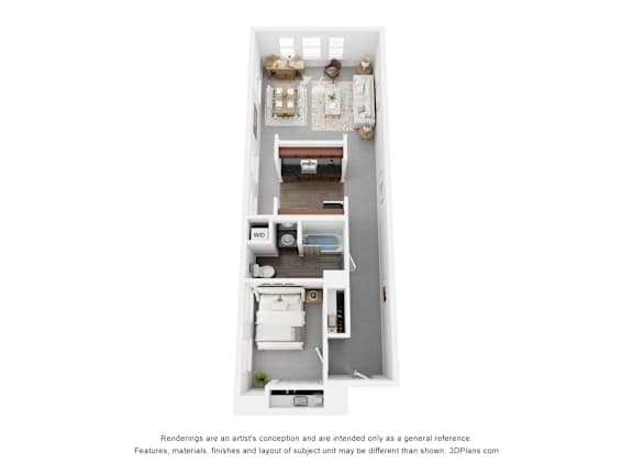 One Bed One Bath Floor Plan at Parkside Apartments, St. Paul, 55101