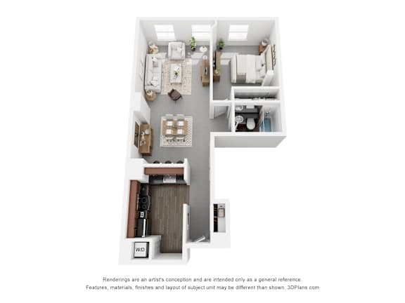 One Bedroom One Bath Floor Plan at Parkside Apartments, St. Paul, 55101