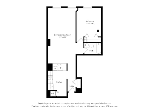 1 Bedroom 1 Bathroom Floor Plan 1 Bedroom 1 Bathroom Floor Plan at Parkside Apartments, St. Paul