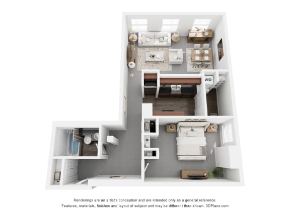 a stylized floor plan with a bedroom and a bathroom