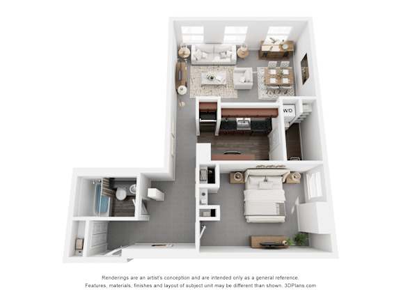 One Bedroom One Bath Floor Plan at Parkside Apartments, St. Paul, Minnesota