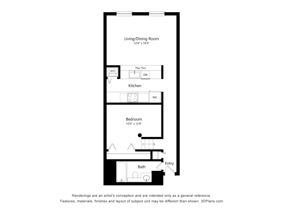 a floor plan of a unit with a bedroom and a bathroom