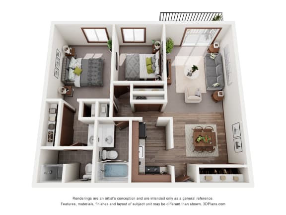 2 Bed 1 Bath Floor Plan at Pheasant Park Apartments, New Hope, MN, 55428-5401