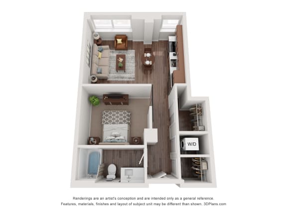 a stylized floor plan with a bedroom and a bathroom
