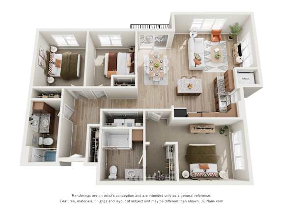 3 Bedroom 2 Bathroom - Oak