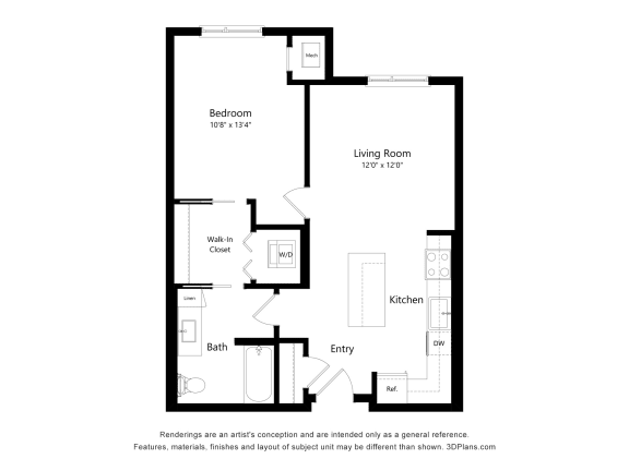 a floor plan of a unit with a bedroom and a living room
