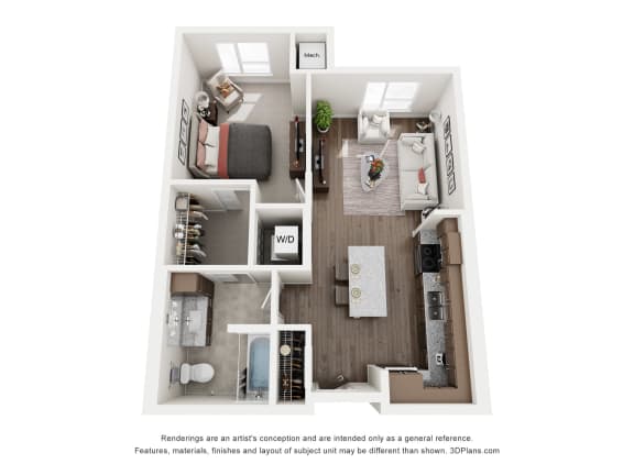 a 1 bedroom floor plan with a bathroom and a living room