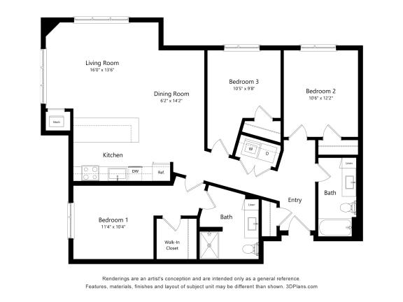a floor plan of a bedroom floor plan with an open